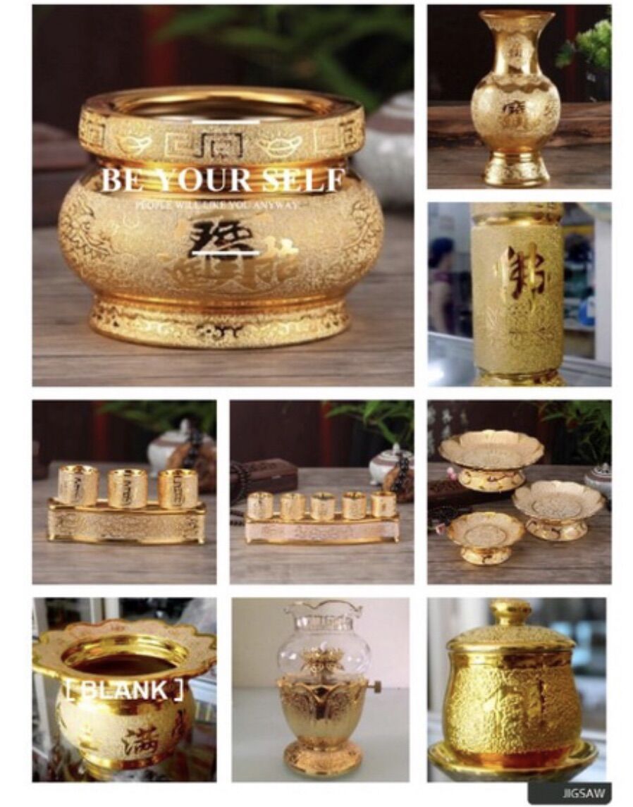 Bộ thờ cúng bình , lư , dĩa, chun , án 3 , án 5 kim sa bằng sứ cao cấp