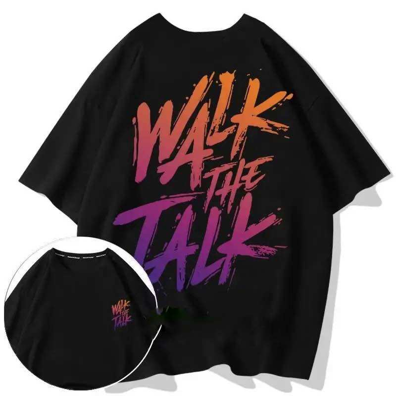 Áo thun unisex nam nữ chữ walk the talk có bigsize thun cotton 4c dày mịn