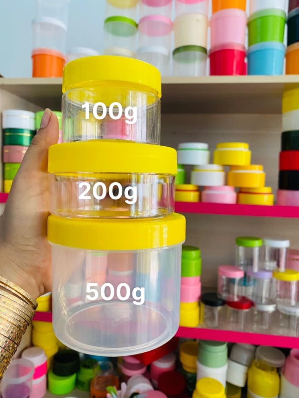 Hủ pét 100gr, 200gr, 500gr nắp vàng-có nắp lót