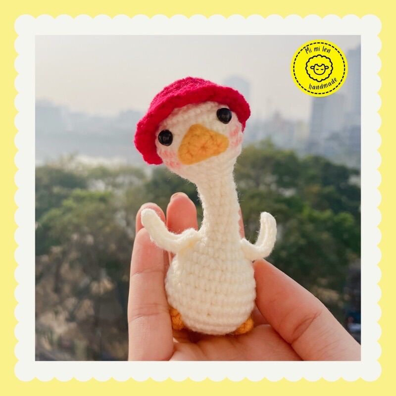 [mimi_len29] Móc khoá bé vịt nghiêng đầu đội nón