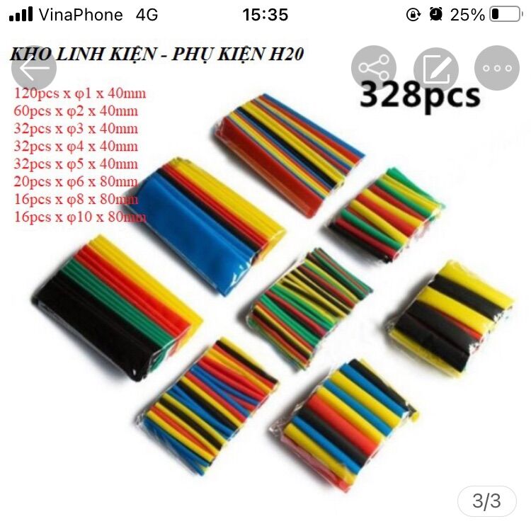 Gen co nhiệt - túi gen 328 chiếc các kích cỡ