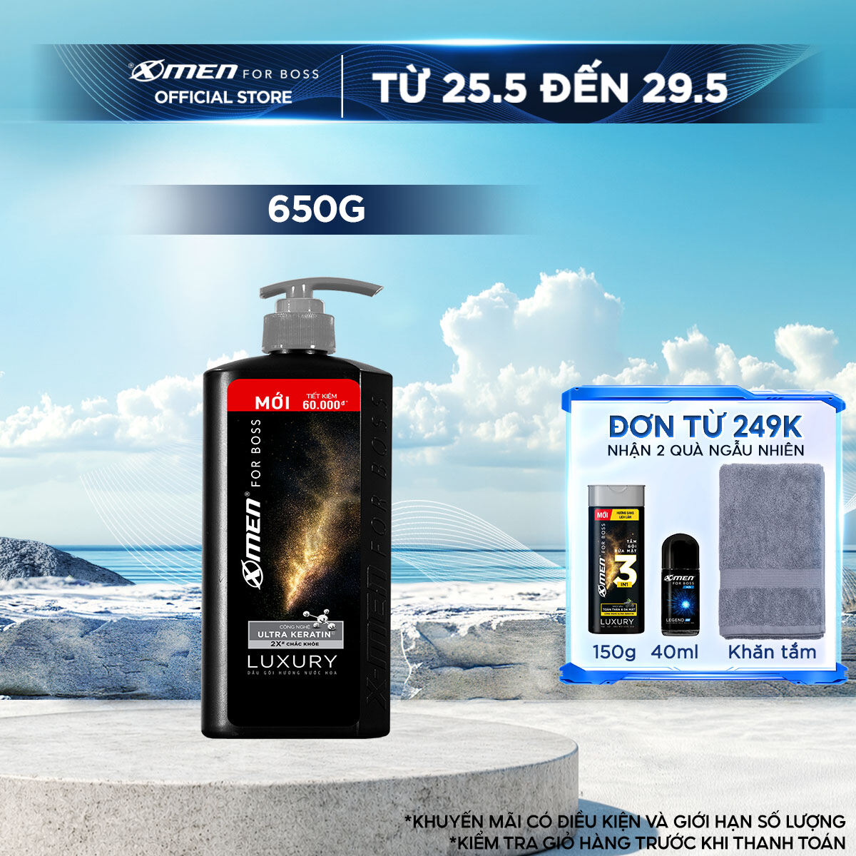 Dầu gội X-Men for Boss hương trầm đầy nội lực Luxury với Ultra Keratin© mới 650g