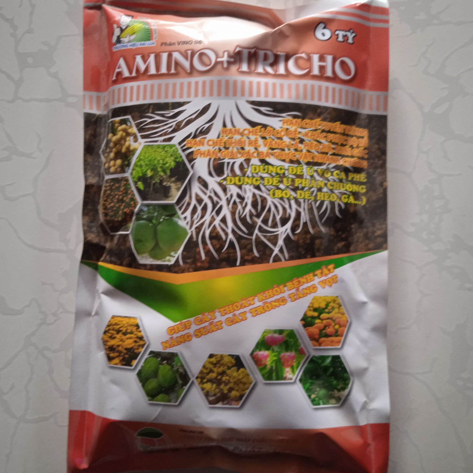 Men ủ sinh học Amino Tricho 6 tỉ tế bào nắm, ủ xử lý phân chuồng, phân hủy rôm rạ, hạn chế tuyến trùng, thối rễ, héo rũ