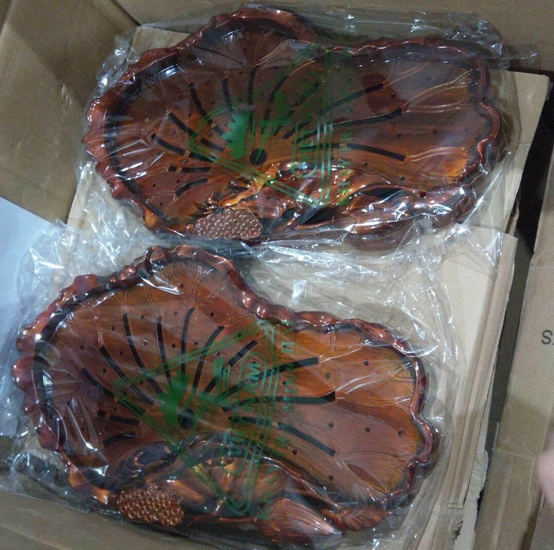 Khay nhựa trà giả gỗ tùng hạc - lá sen