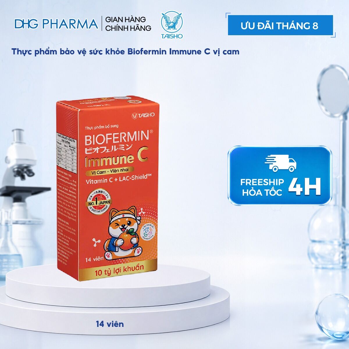 Thực phẩm bổ sung Biofermin Immune C vị cam - Hộp 14 viên