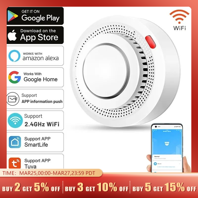 Tuya Wifi khói báo động phòng cháy chữa cháy phát hiện khói nhà kết hợp báo cháy nhà Hệ thống an ninh nhân viên cứu hỏa