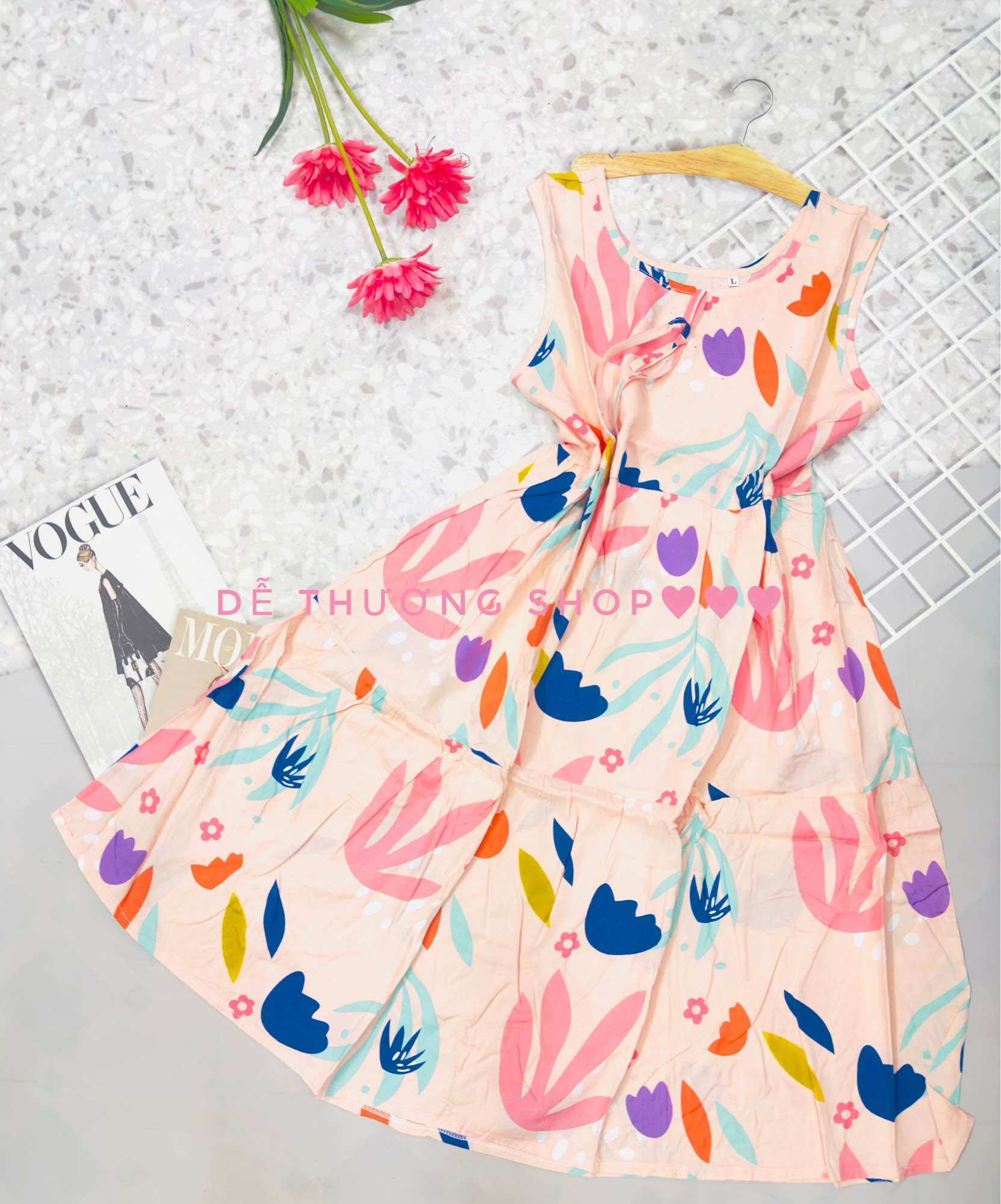(45-60kg)ĐẦM TOLE LANH SÁT NÁCH MẶC NHÀ 3 TẦNG SIZE L