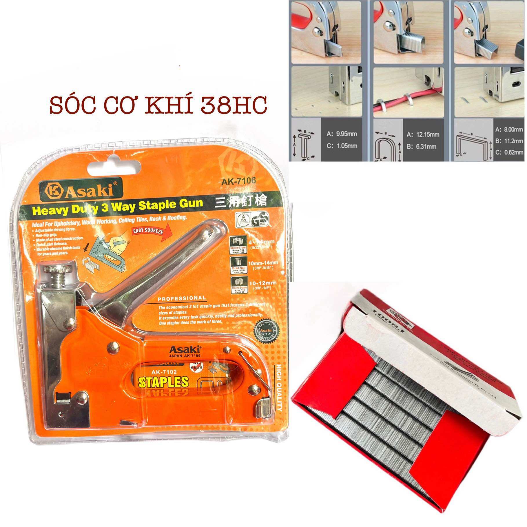 ìm bấm ghim Asaki AK-7106,kềm bấm ghim đa năng Asaki AK-7106 bắn 3 loại Đinh
