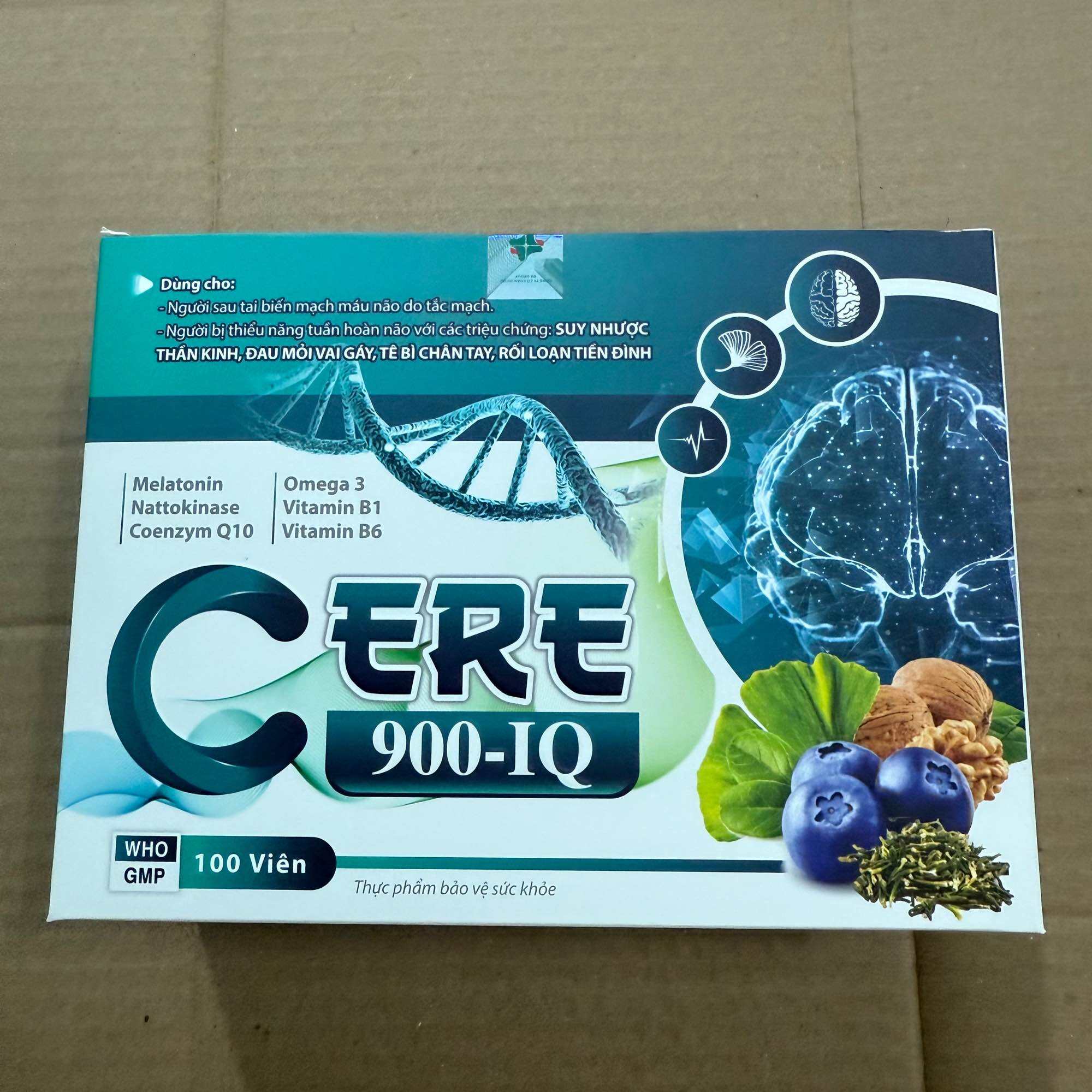 Hoạt huyết dưỡng não CERE DHA 900IQ - giảm đau đầu, hoa mắt, chóng mặt, rối loạn tiền đình - Hộp 100 viên