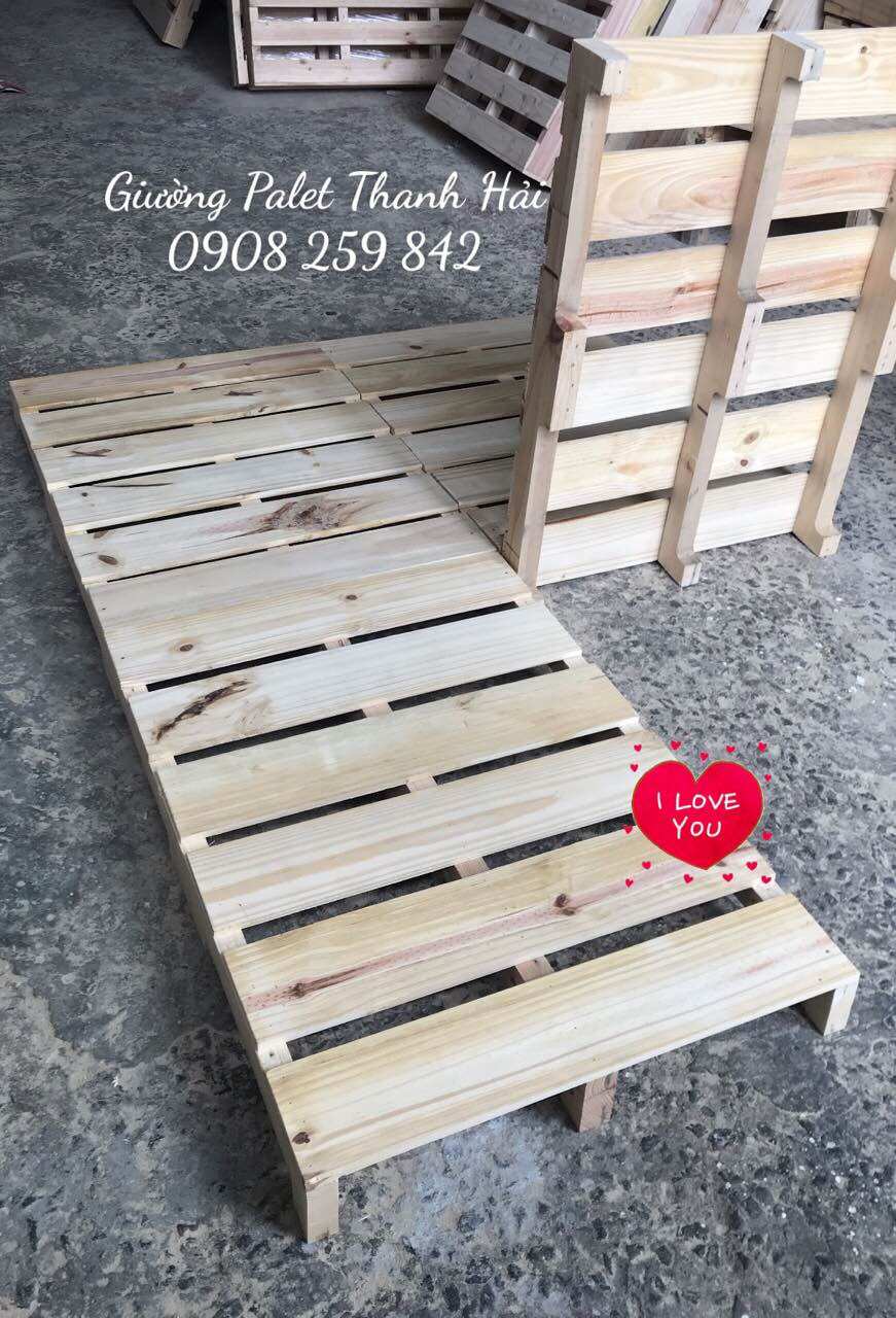 Giường palet gỗ thông Mỹ (làm từ ván mới nhập khẩu)