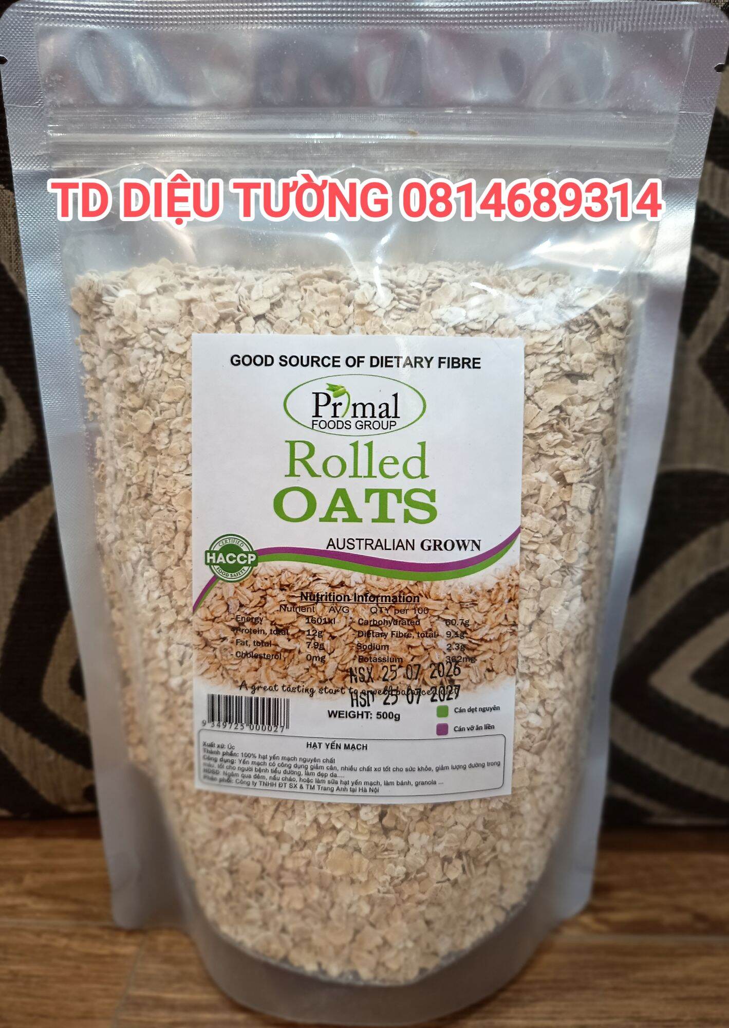 [Hàng mới về] Yến mạch hữu cơ nguyên cám cán vỡ Rolled OATS – Primal Foods Group của Úc – Gói 500gr