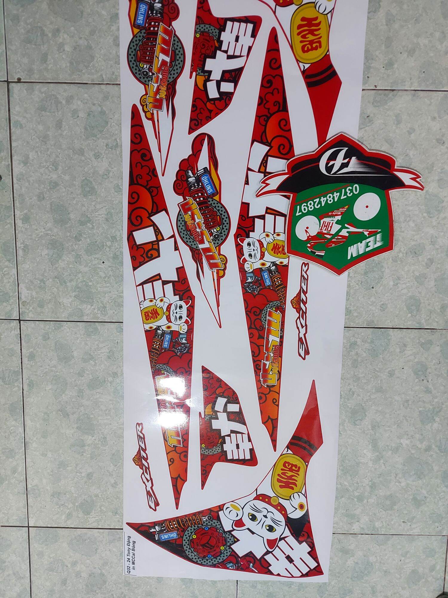 [HCM]Tem xe Exciter 135  mẫu tem rời mèo thần tài may mắn