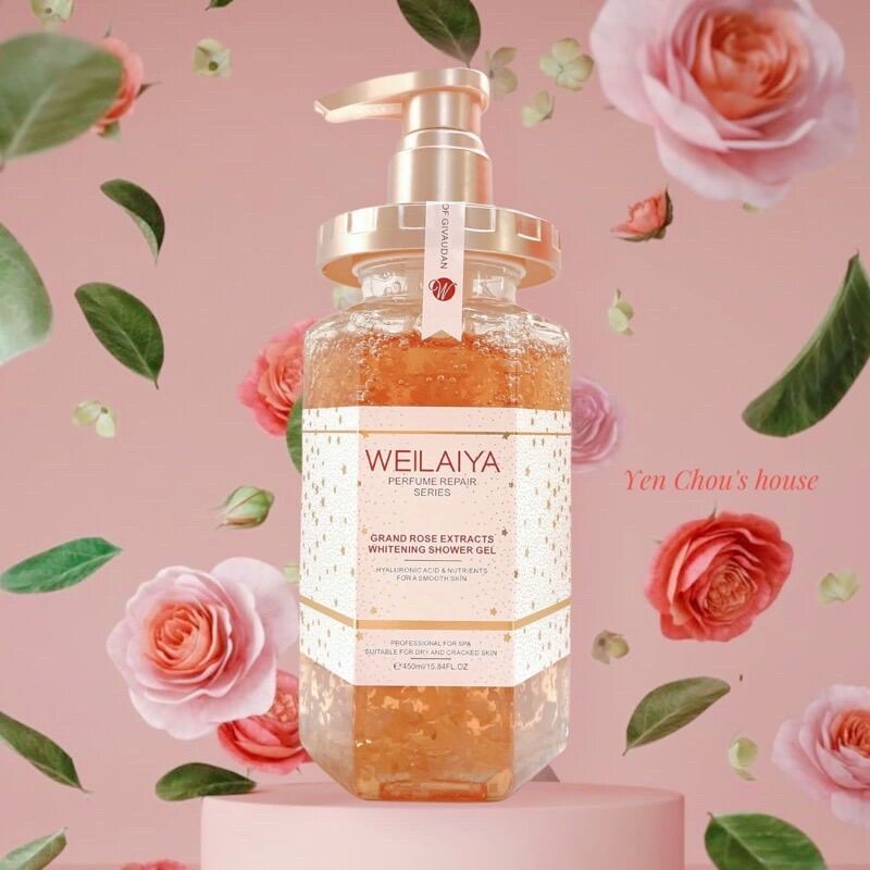 Sữa tắm trắng da cánh hoa hồng tươi weilaiya grand rose extracts whitening shower gel 450ml