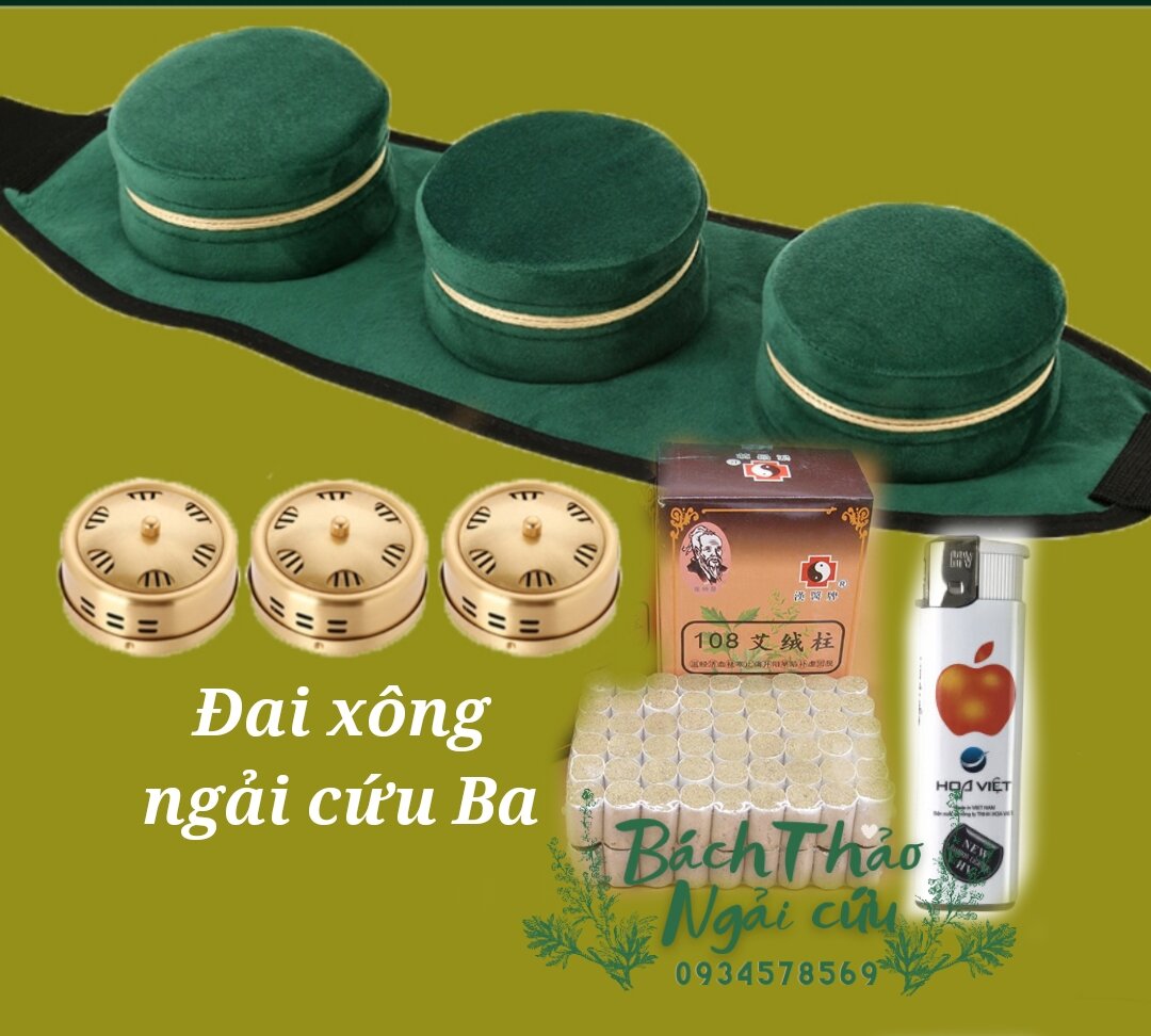 Đai xông ngải cứu BA kèm lư đồng cao cấp, hộp ngải đoạn 108 viên