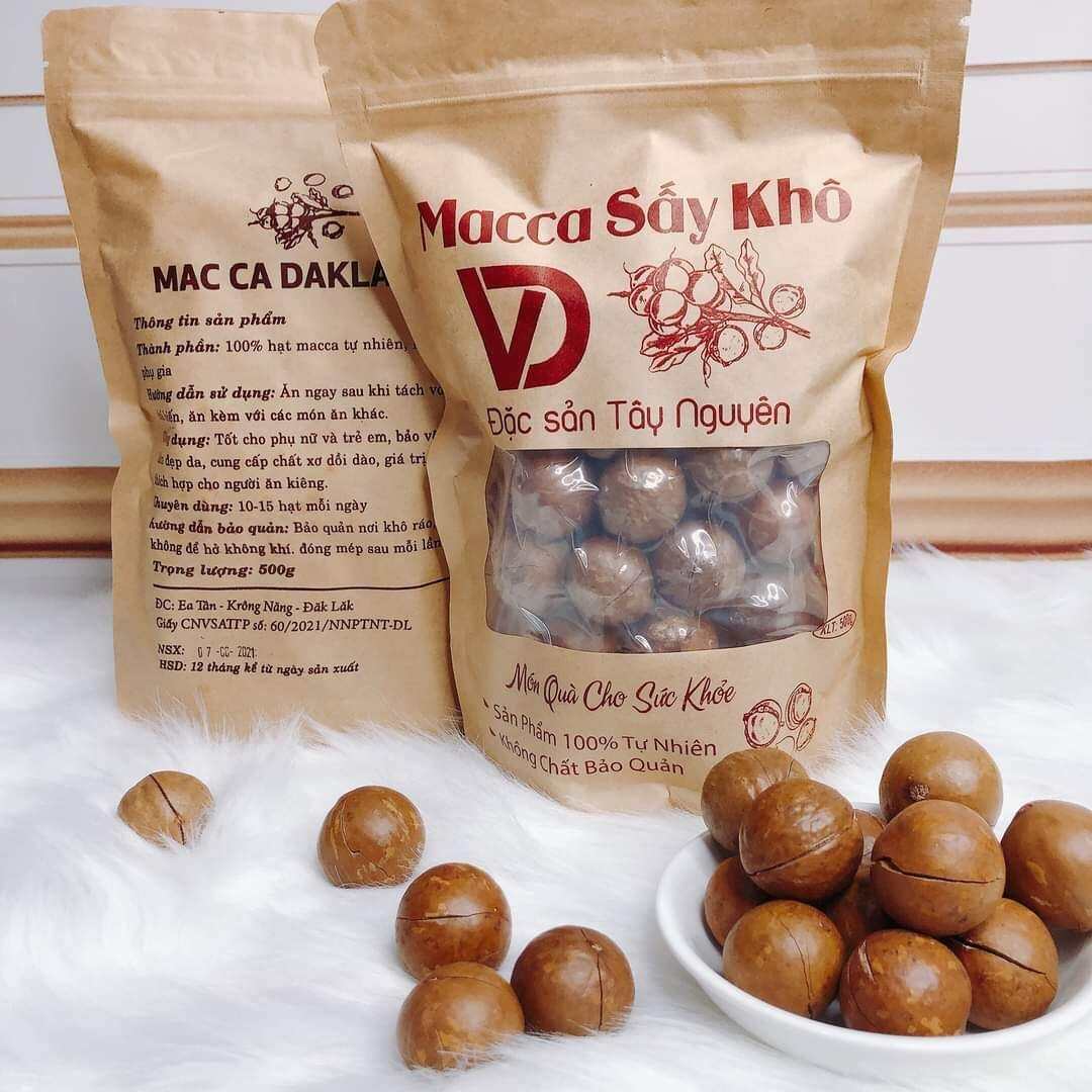 Hạt Macca Đăk Lăk 500g - Hạt Macca Sấy Chín Nứt Vỏ (Tặng Kèm Khui Tách Hạt)