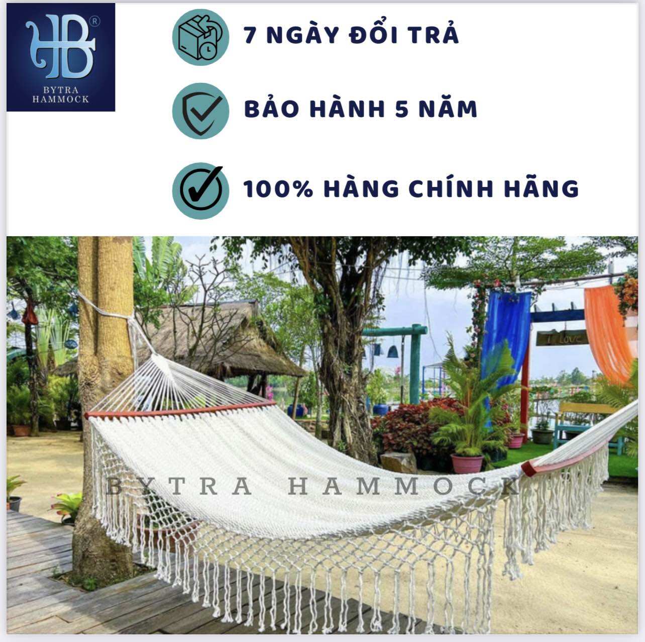 Lưới võng nằm sợi cotton đan thủ công treo sân vườn, resort