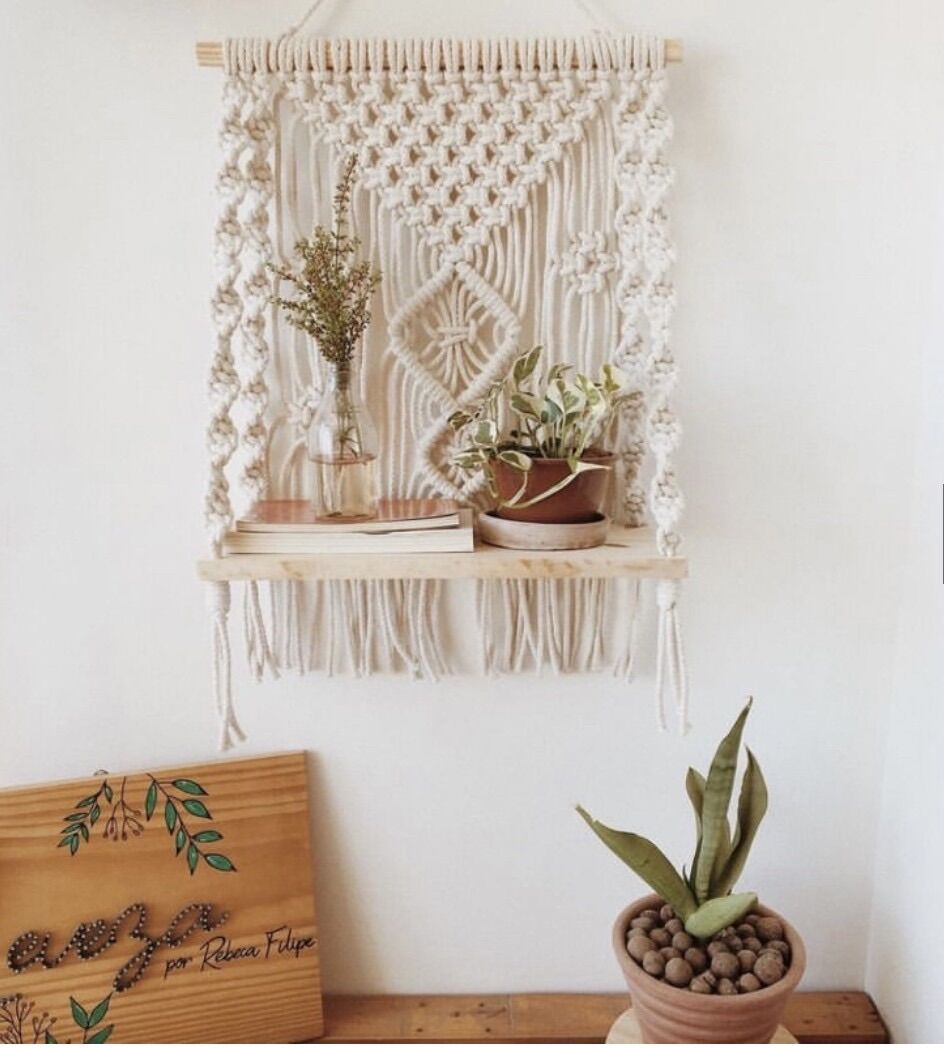 Kệ gỗ treo tường macrame decor trang trí vintage