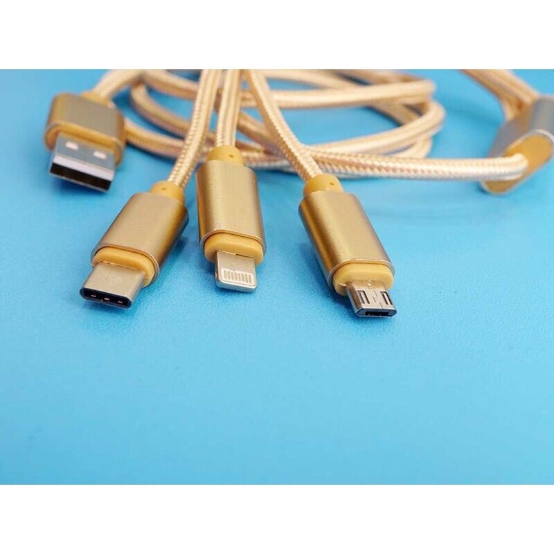 Cáp Sạc 3 Đầu Đa Năng Dây Dù 3 in 1: Lightning - Micro USB - Type C