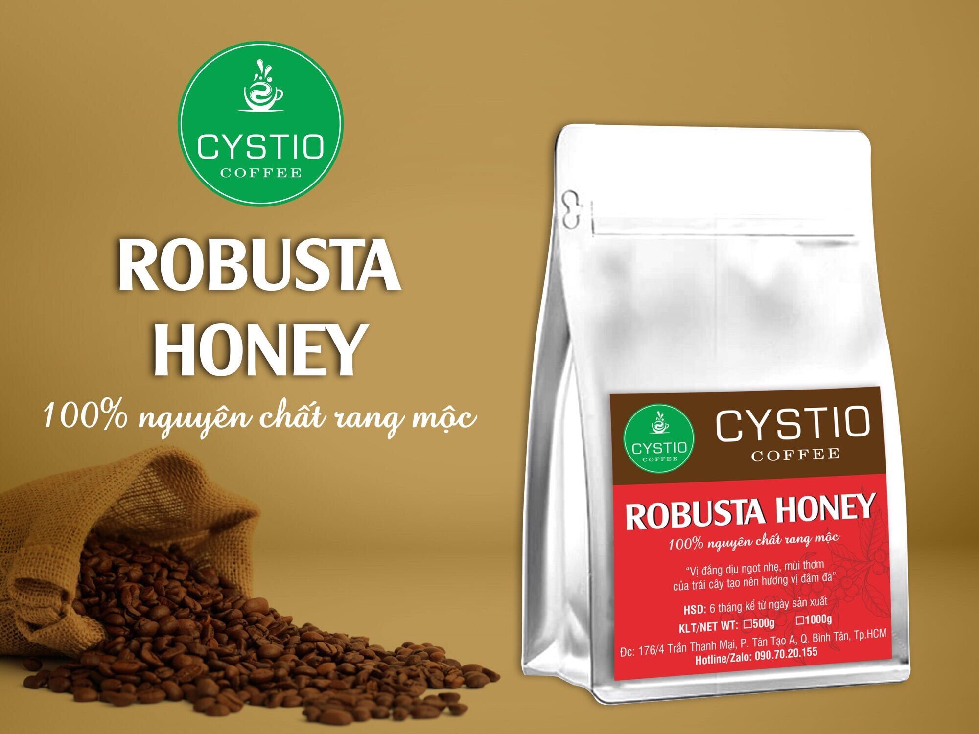 Robusta honey cao cấp rang xay nguyên chất 100% 500g, dạng bột