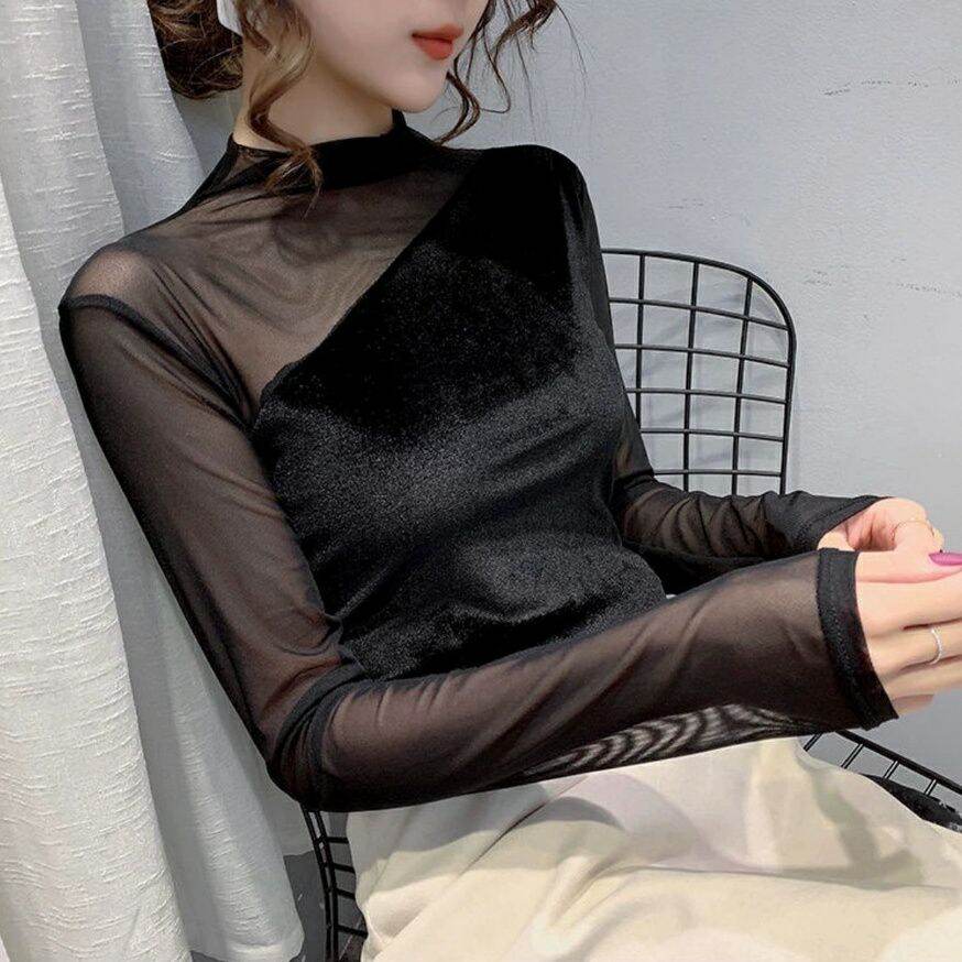 Áo giữ nhiệt nhung cổ lọ phối ren sang chảnh Chunchun.