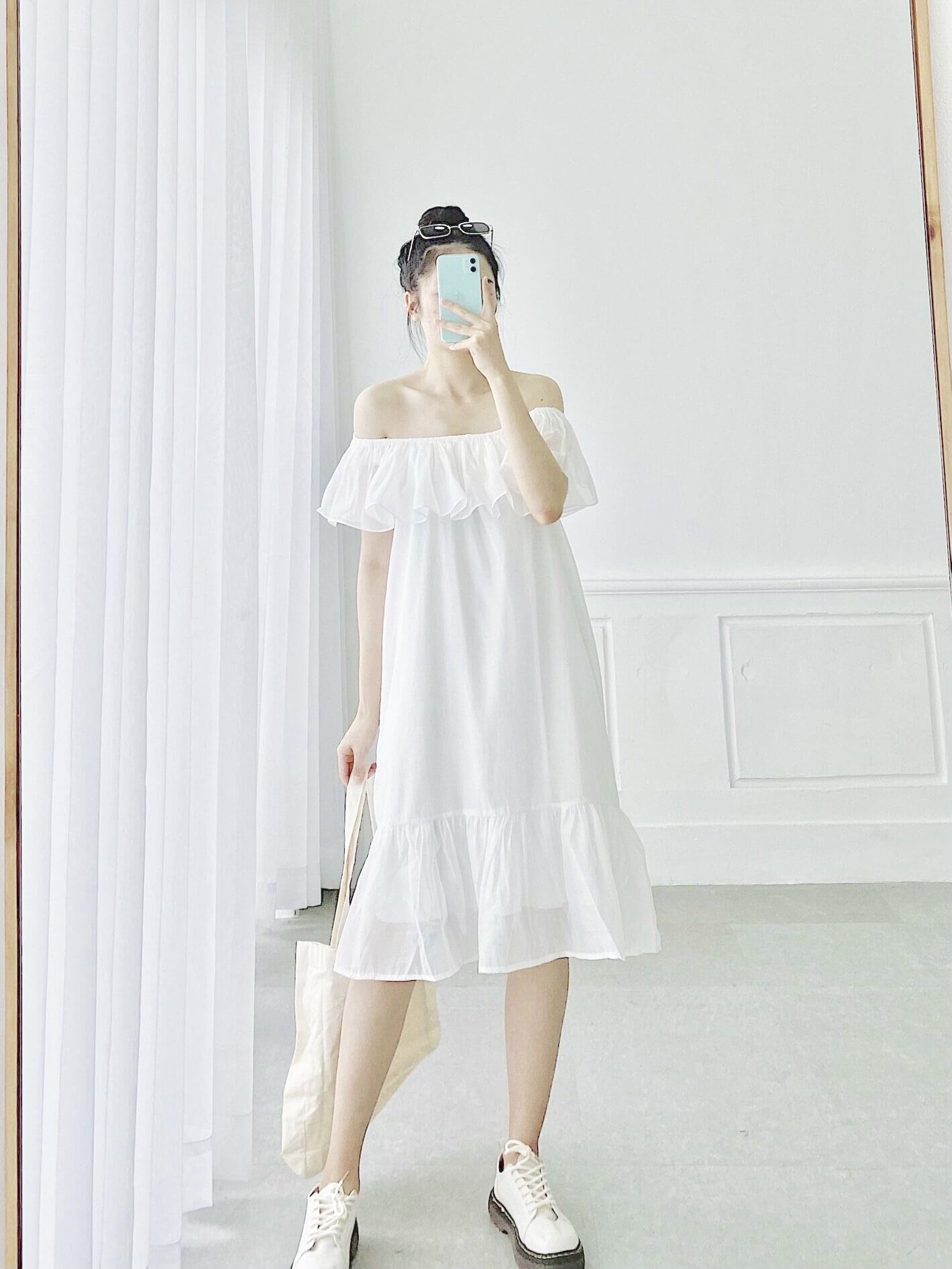 Đầm trễ vai bèo tiểu thư
