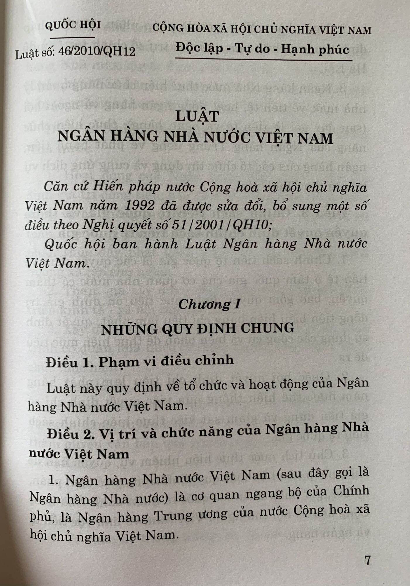 Luật Ngân Hàng Nhà Nước Việt Nam ( Hiện hành ) ( Sửa đổi, bổ sung năm 2022 )