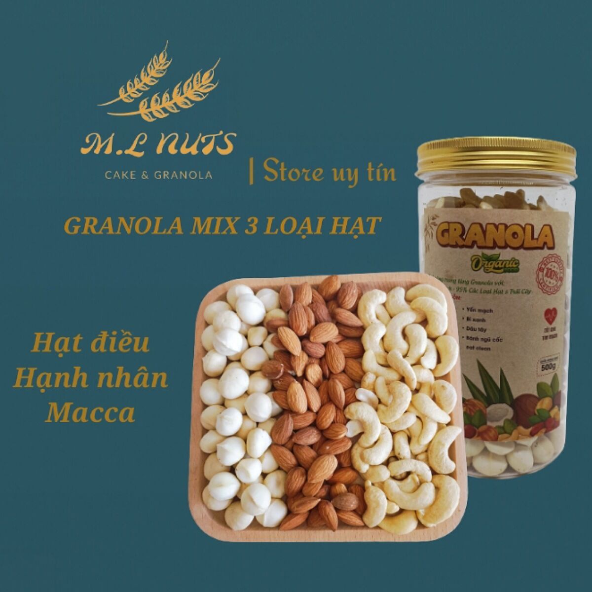Hạt dinh dưỡng 500g Mix 3 loại hạt macca, hạnh nhân, hạt điều , hạt ăn kiêng healthy nấu sữa, làm bánh, ăn vặt eat clean