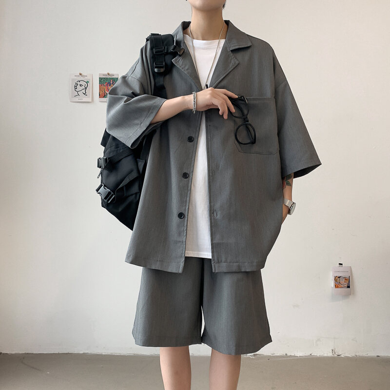 Bộ Đồ Vest Nam Mùa Hè Thường Ngày Phong Cách Hàn Quốc Tay Lửng Rộng Rãi Quần Ngắn Đa Năng Thời Trang