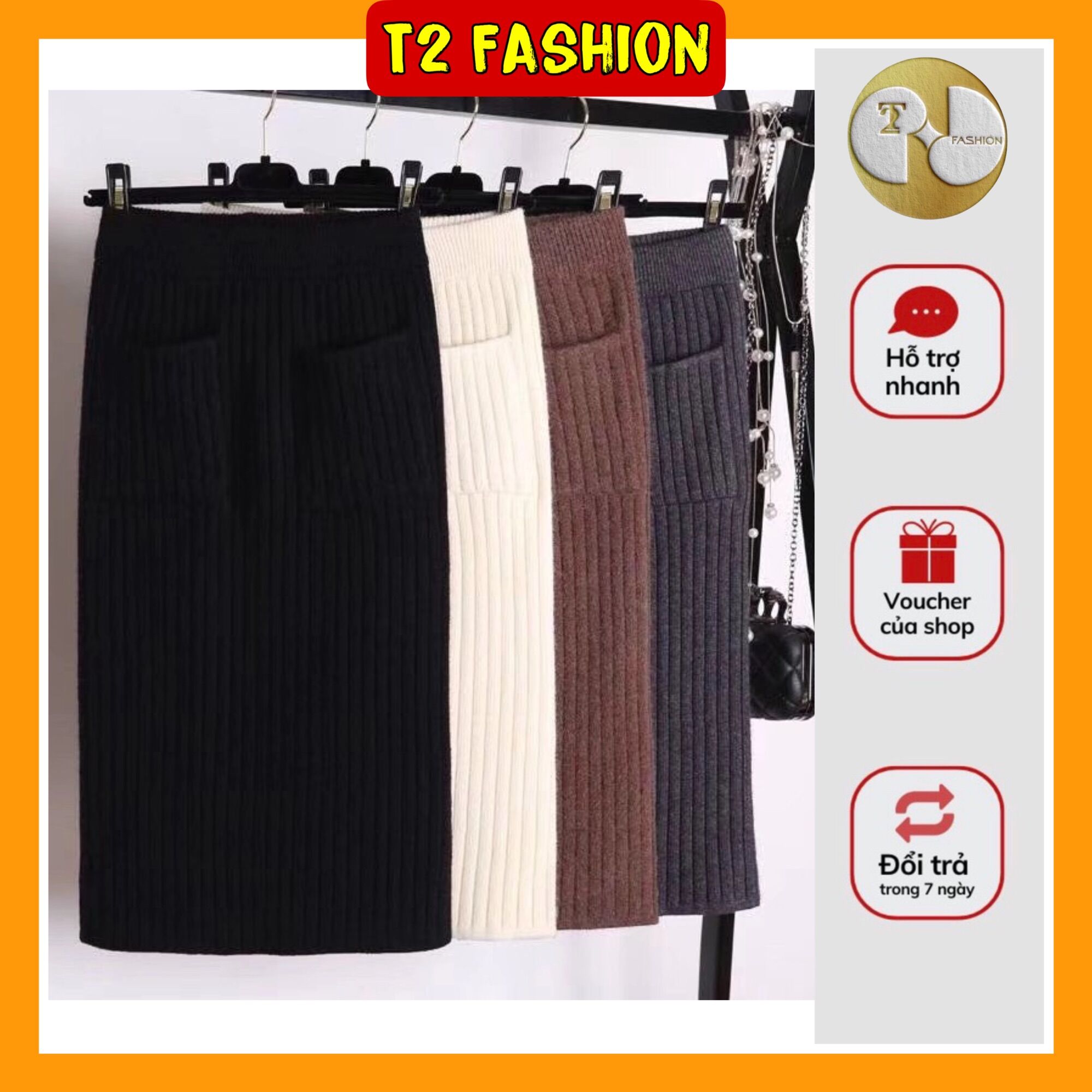 Chân váy len dáng dài túi vuông (Video+Ảnh thật) - Loại 1