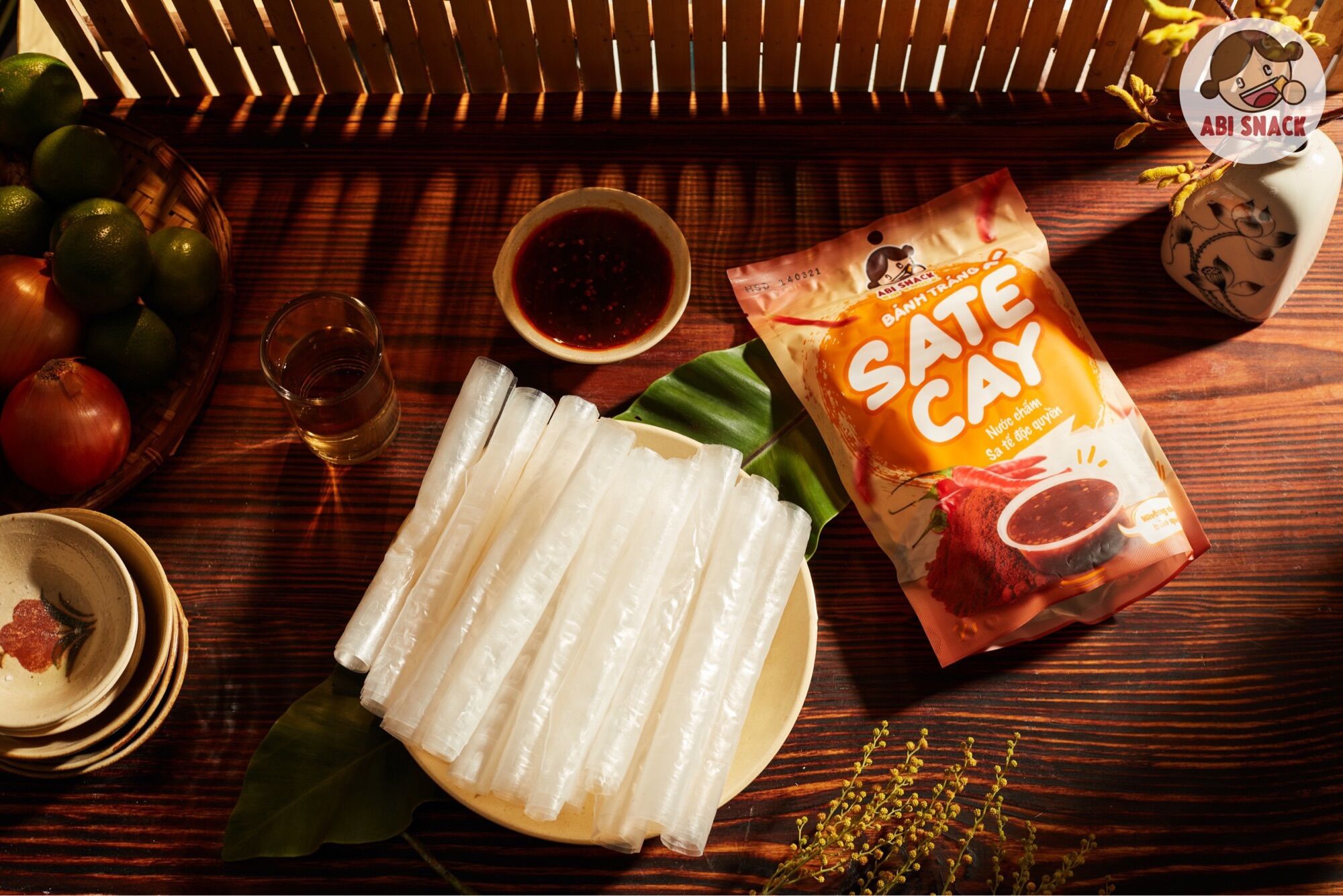 Bánh tráng sate cay Abi chấm sốt độc quyền