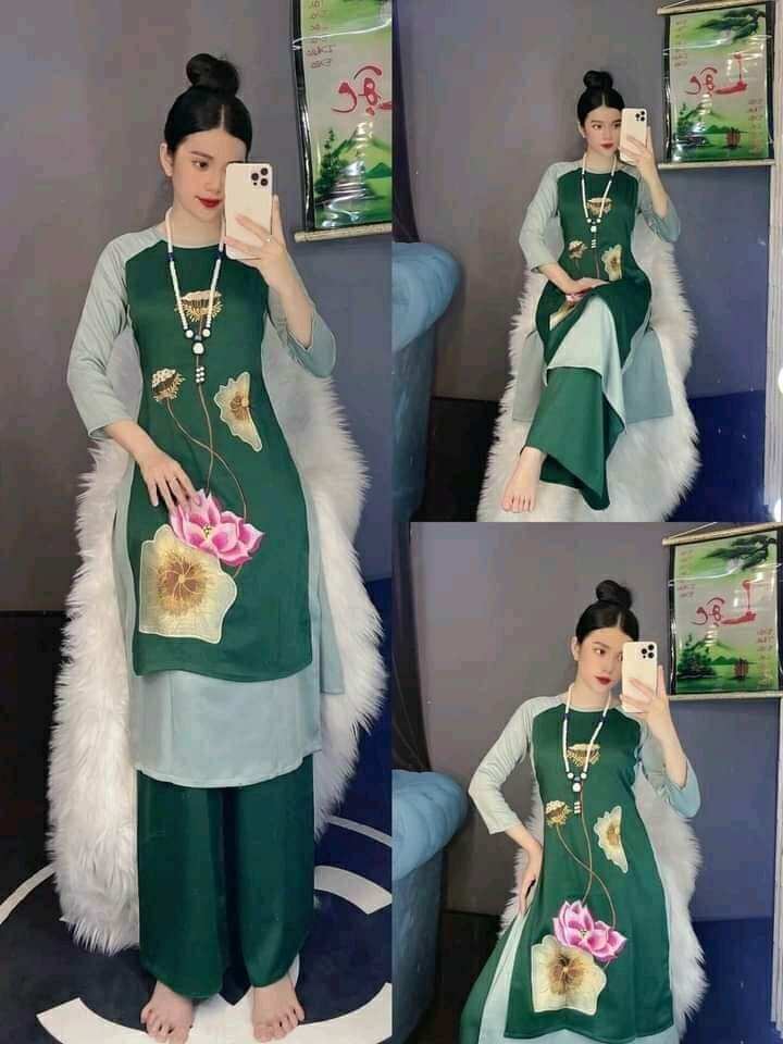Đồ lam đi chùa - mẫu áo dài 2 tà - hàng loại 1