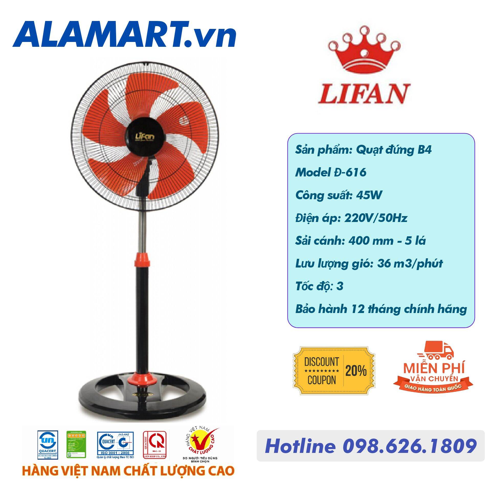 Quạt đứng lifan đ-616n