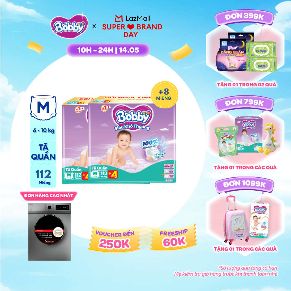 [SALE GIỮA THÁNG tặng QUÀ TO-SLCH][TẶNG MIẾNG NGẪU NHIÊN] Combo 2 Tã/bỉm quần Bobby 3mm Mega Jumbo Gạo non Giảm nhiệt M112