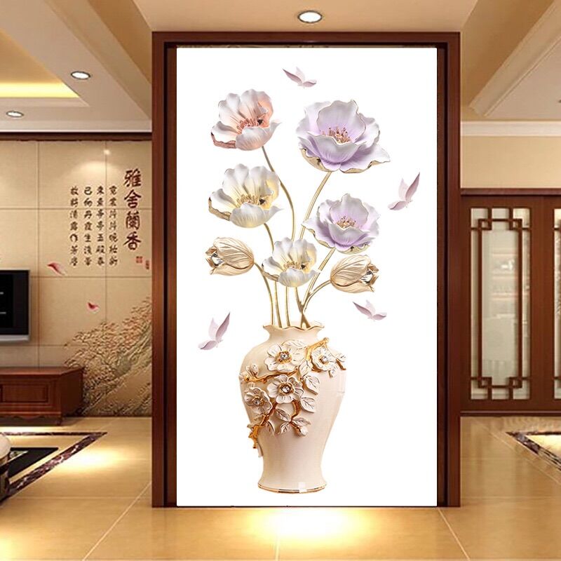 Decal dán tường bình hoa 3D trang trí phòng khách