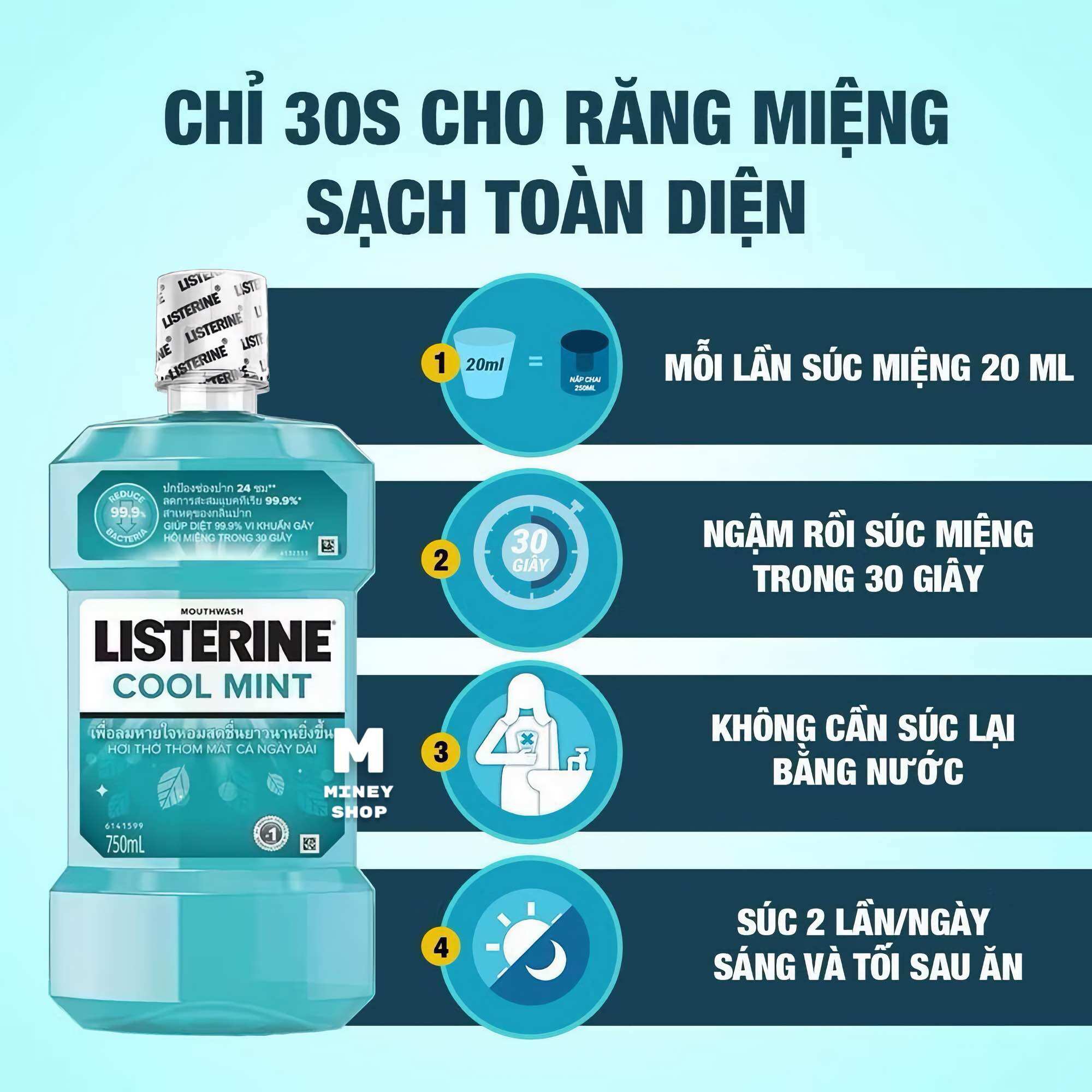 Nước Súc Miệng Listerine 750ml (tặng kèm chai 250ml) Thái