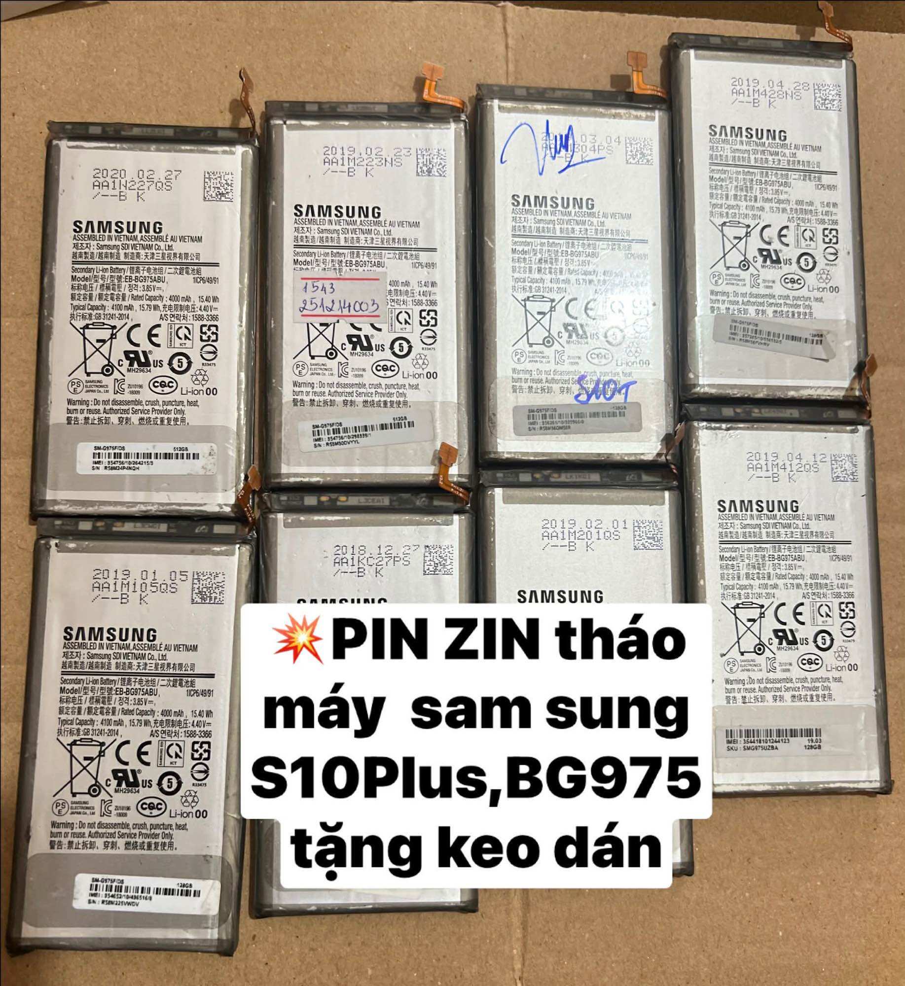 💥PIN ZIN tháo máy sam sung S10 Plus,BG975ABU. tặng keo dán