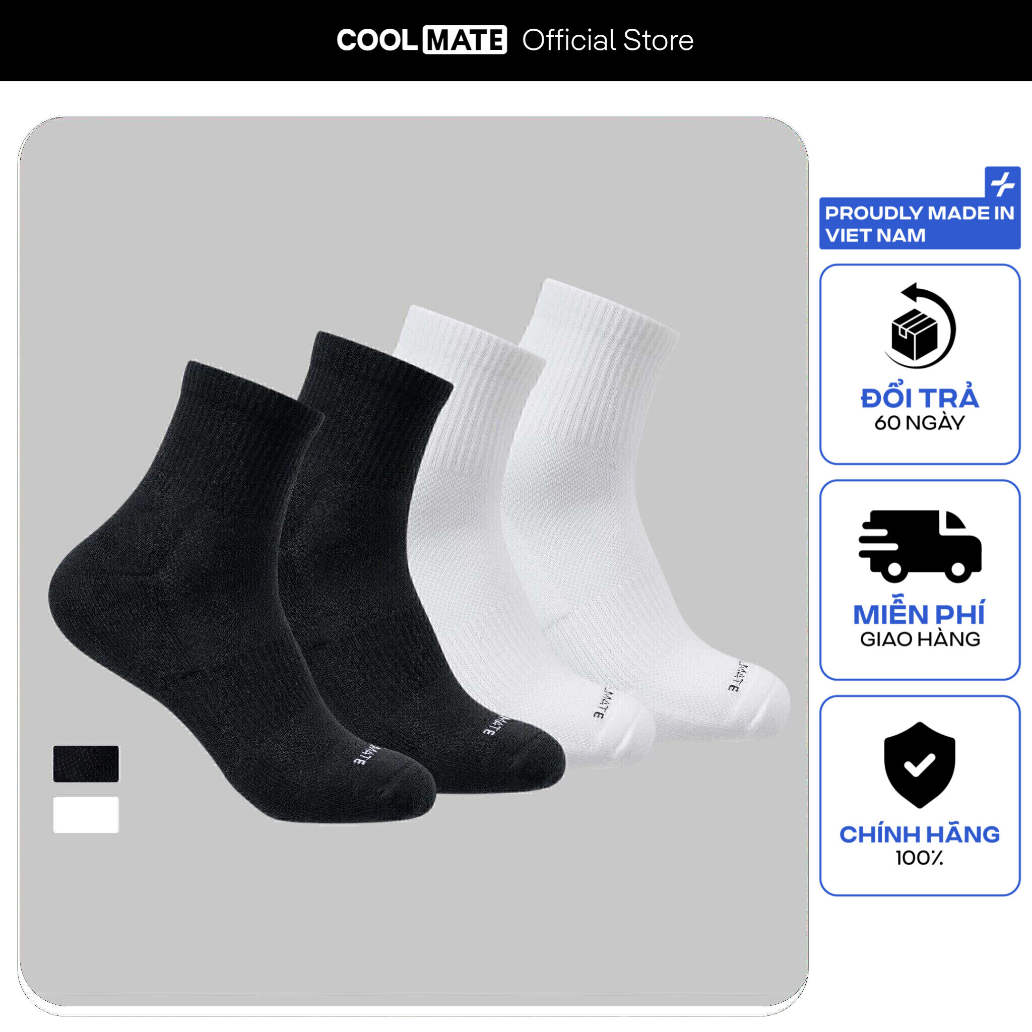 [MUA 3 GIẢM 12%]Combo 2 đôi tất Thể Thao Cổ Trung Cushion - Coolmate