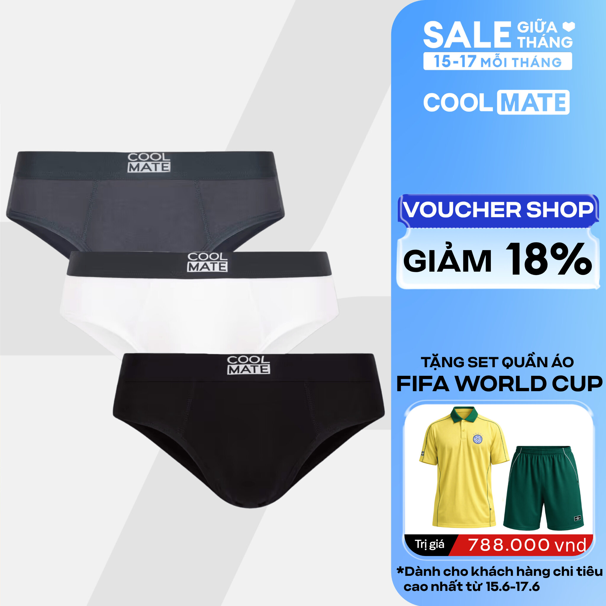 COMBO 3 Quần lót tam giác nam Brief Bamboo mềm mại, thám hút, kháng khuẩn Coolmate