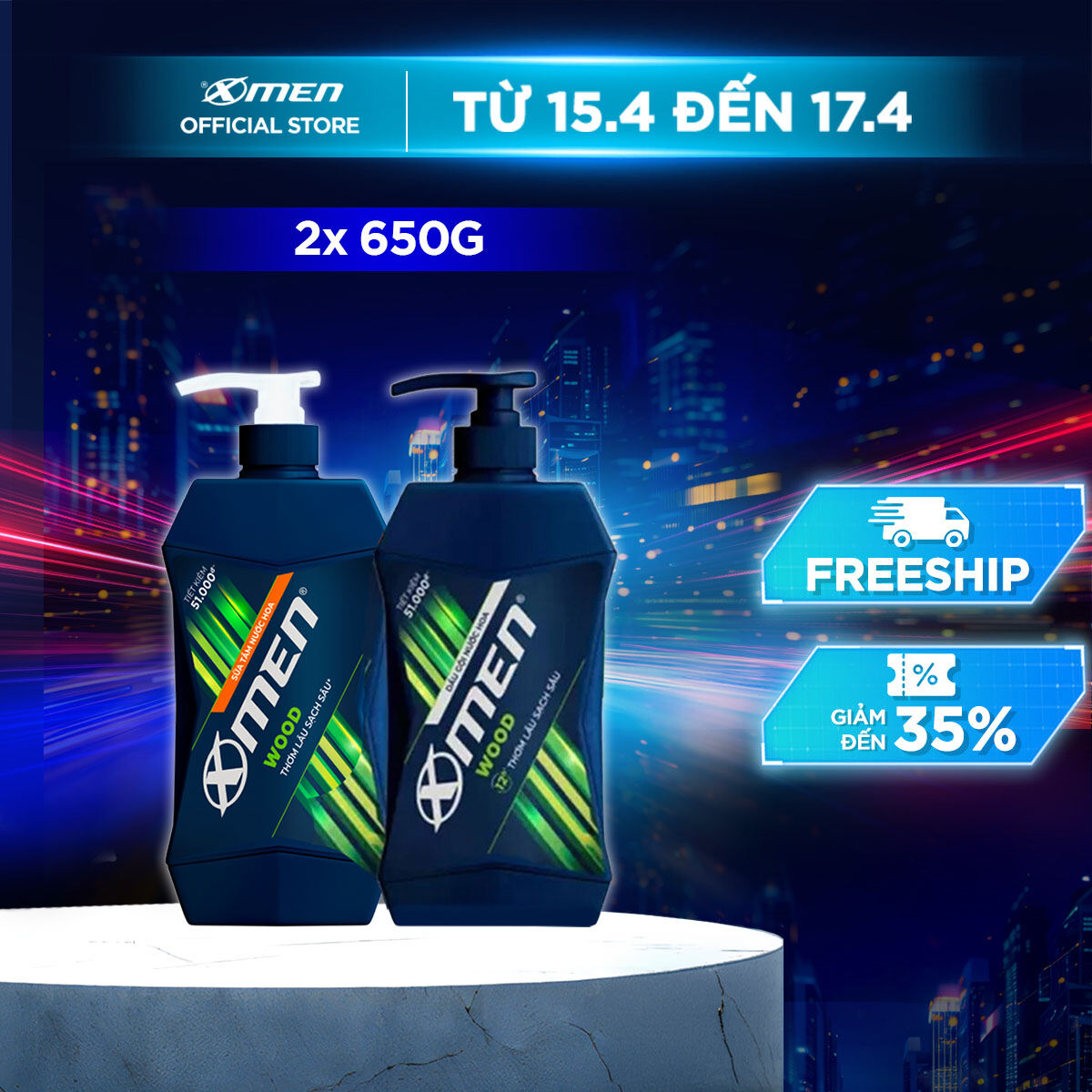Combo Dầu Gội X-Men Nước hoa Wood 650G và Sữa Tắm X-Men Nước hoa Wood 650G