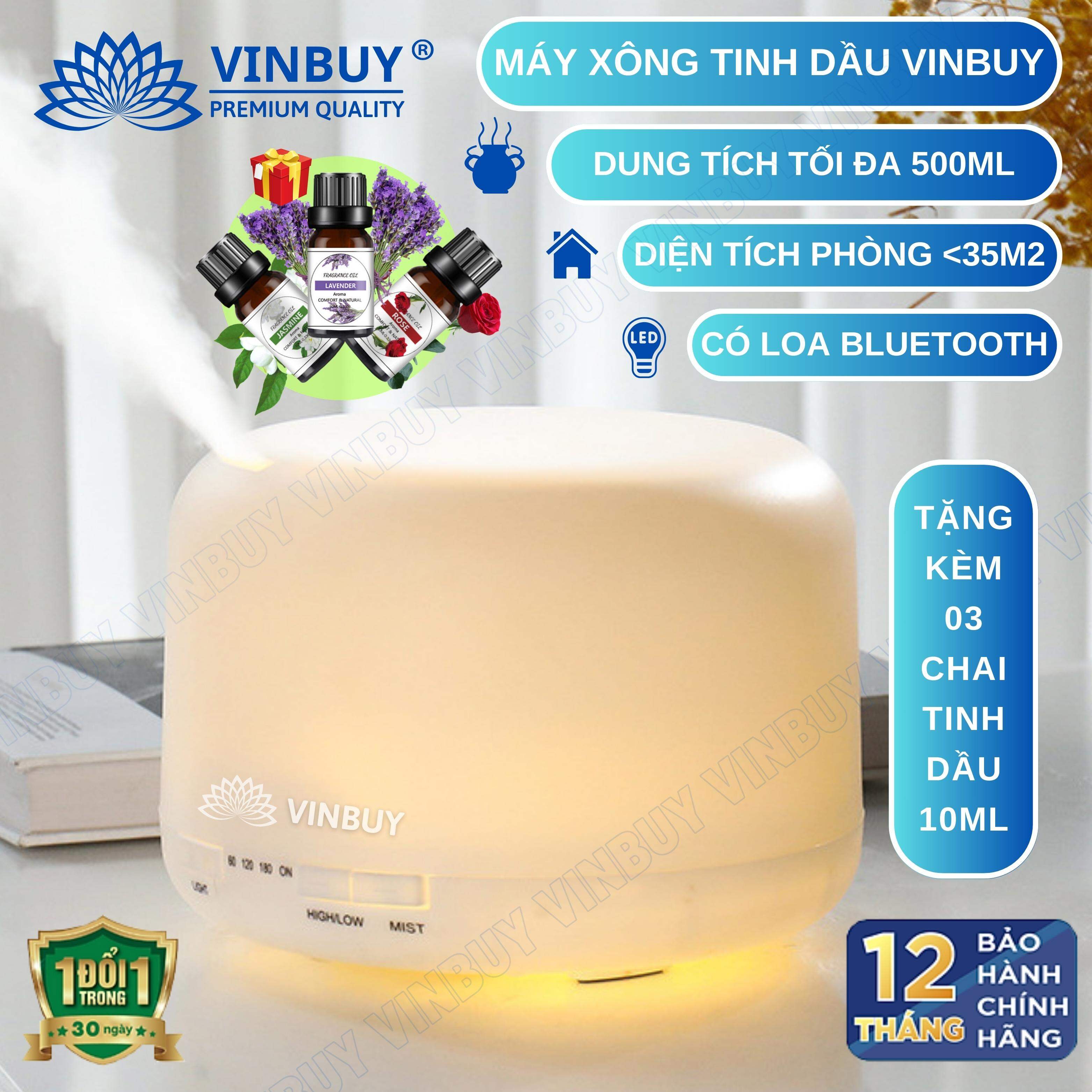 Máy xông tinh dầu phòng ngủ tạo ẩm phun sương 550ml khuếch tán tinh dầu làm thơm phòng khử mùi nhà vệ sinh trụ tròn - Chính hãng Vinbuy