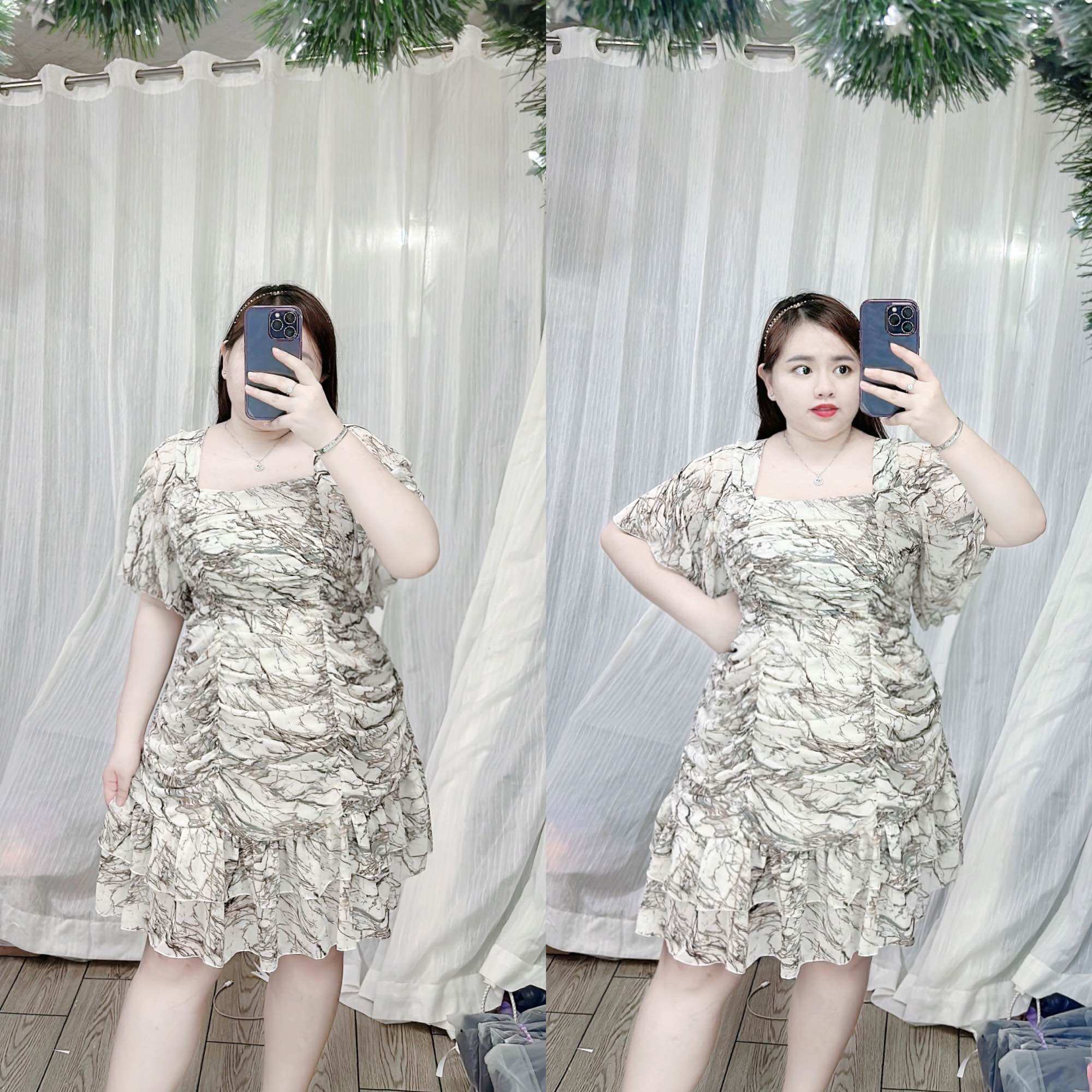 [Bigsize 60-85kg]Đầm nhún voan tay loe