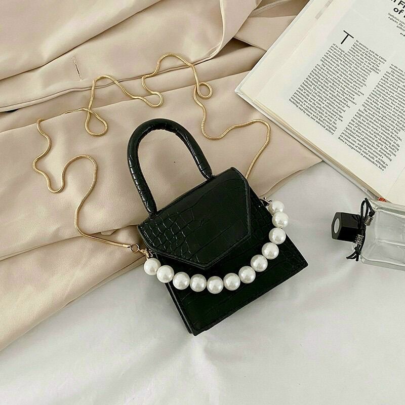 Túi xách tay nữ có dây đeo chéo, kèm Ngọc trai size 15