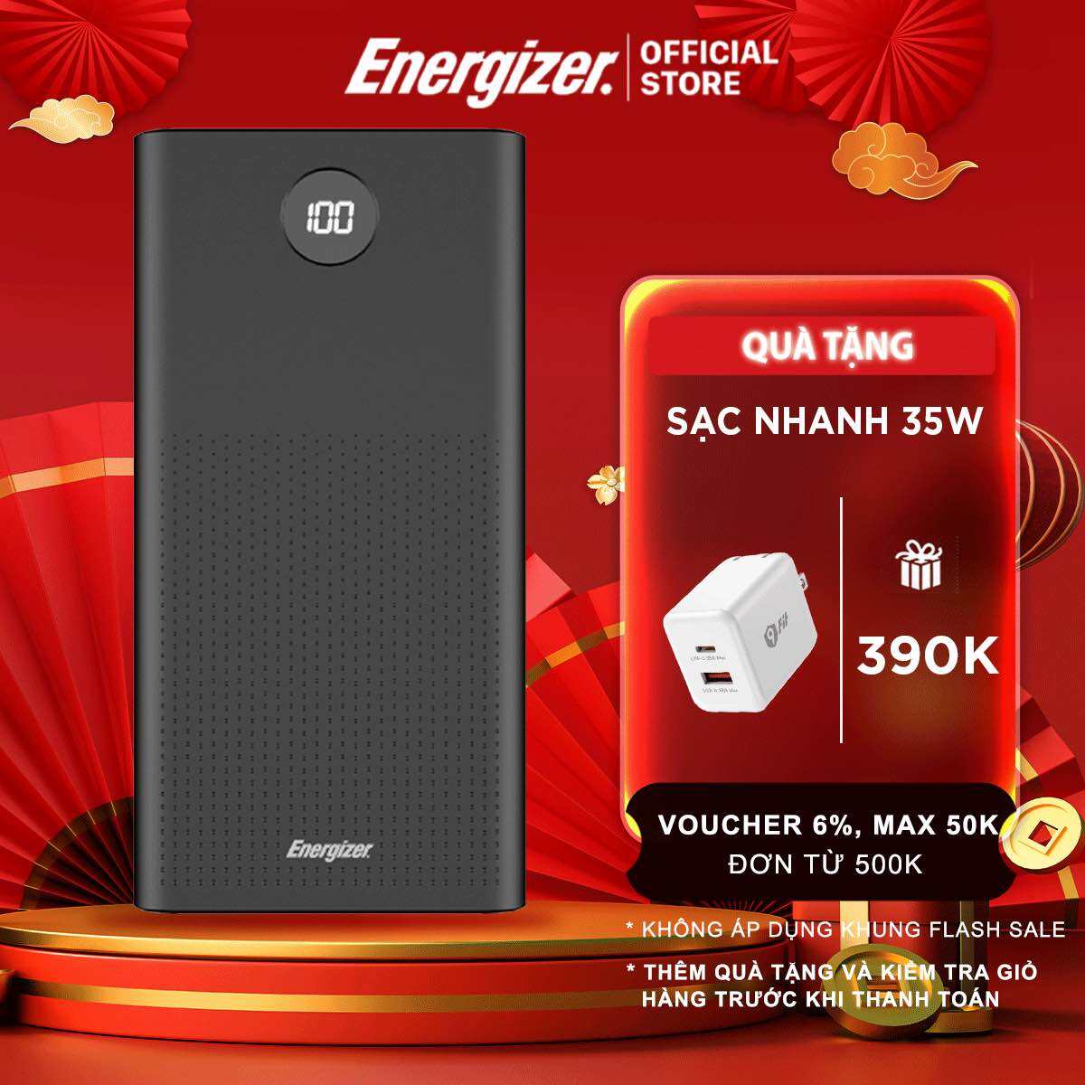 Sạc dự phòng Energizer 30000mAh UE30016PQ tích hợp sạc nhanh 225W 3 cổng sạc tiện lợi bảo hành 2 năm 1 đổi 1