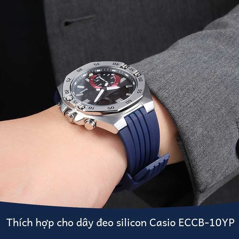 Ban Đầu Nhựa Dây Đeo Đồng Hồ Silicon Cho Casio ECB-10PY-1A ECB-10AT ECB-950 Giao Diện Lồi Độ Dày Trung Bình Mờ