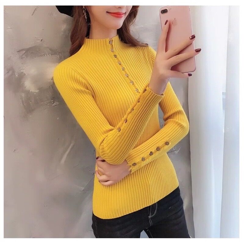 Áo len dài tay cổ 3 phân đính cúc ngực+tay cao cấp