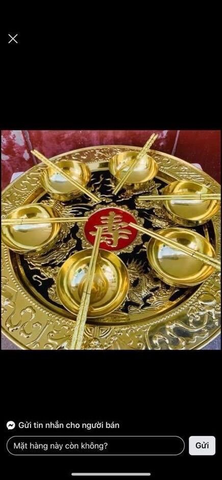 Mâm đồng bát đũa nhà làm bằng đồng