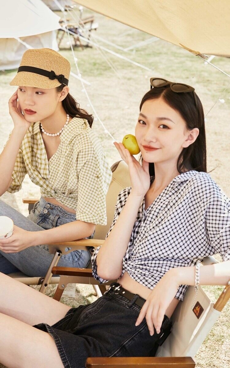Áo cánh lửng kẻ ca rô cổ bẻ