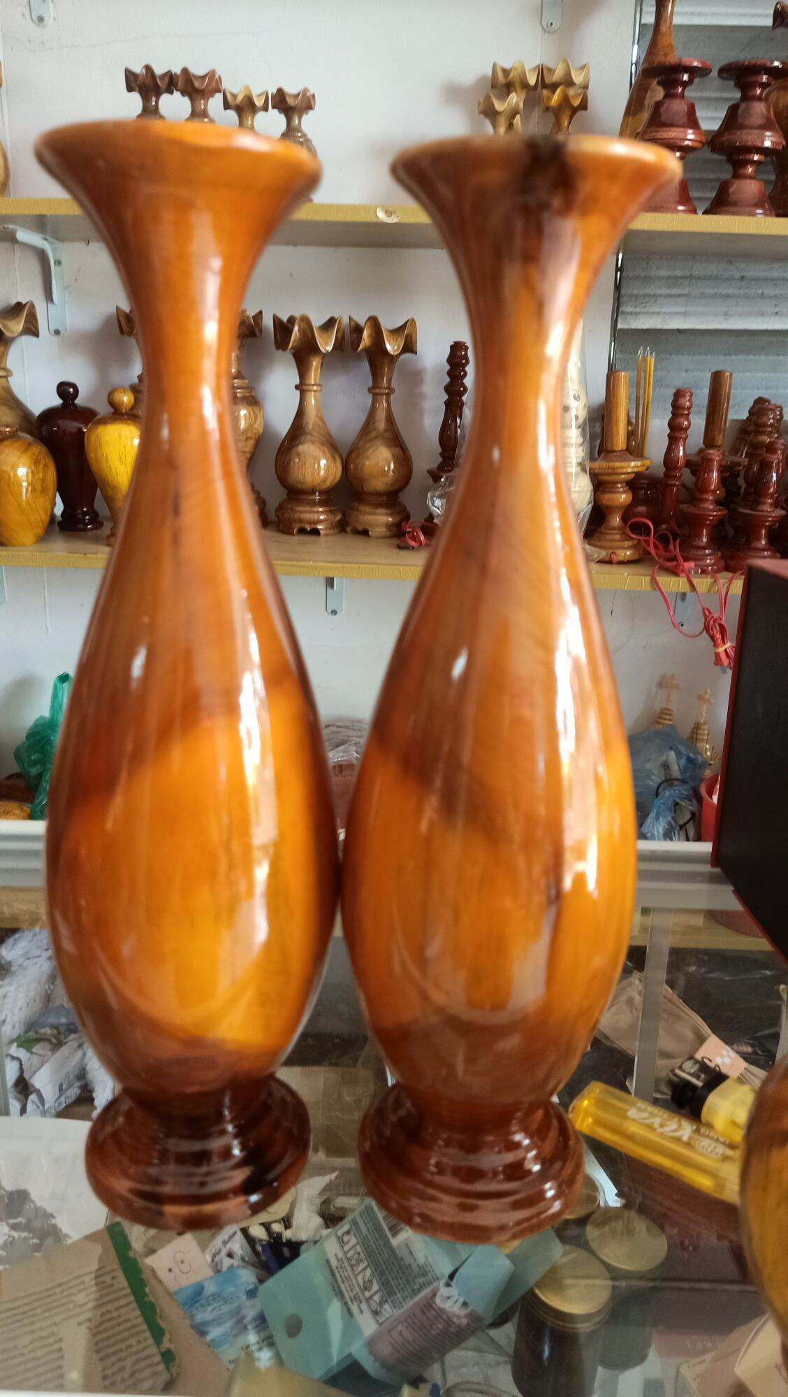 cặp bình gỗ tràm cao 30cm trang trí phong thủy