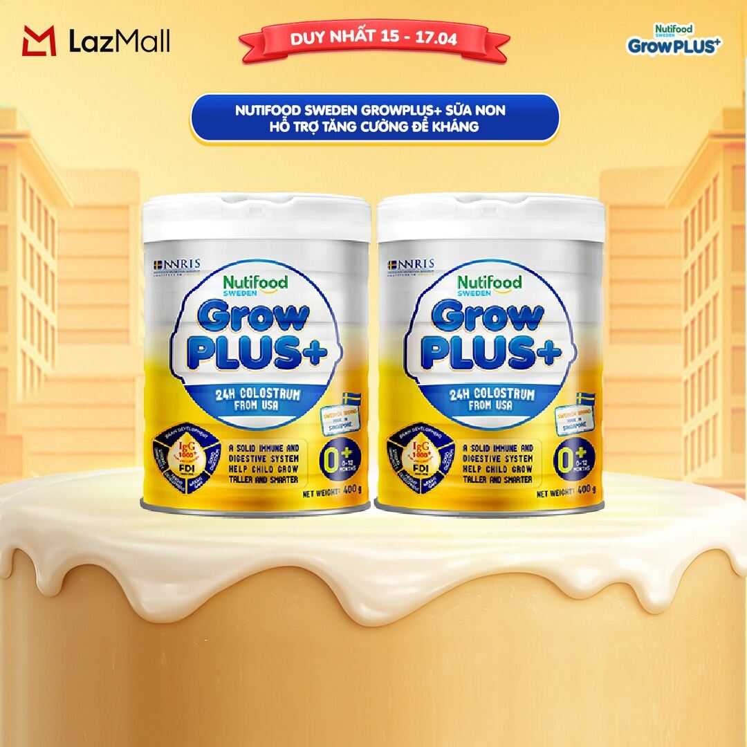 Bộ 2 Sữa Bột Nutifood GrowPLUS+ Sữa Non - Hỗ Trợ Tăng Cường Đề Kháng 0-12 Tháng Tuổi - Tăng Cường Hệ Miễn Dịch, Tiêu Hóa Tốt (2 Lon x Lon 400g)