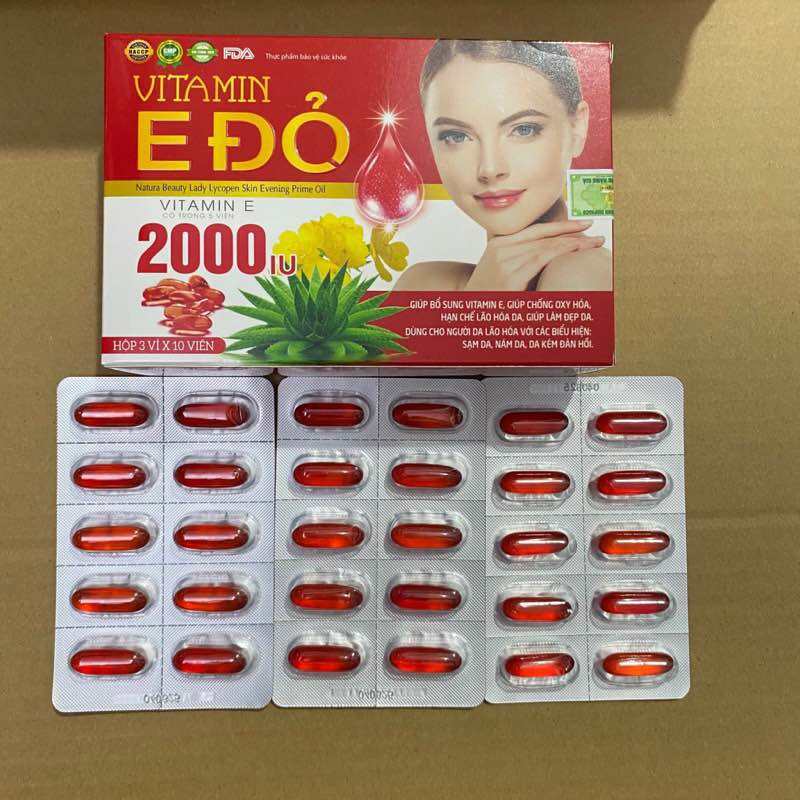Thông đỏ Vitamin E 2000iu - Vitamin E đỏ tinh dầu hoa anh thảo -  giúp làm đẹp da ,giảm thâm nám - Hộp 30 viên